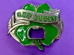 GET LUCKY Four Leaf Clover Shamrock St Patrick Day Belt Buckle Bottle Opener