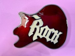 Electric Guitar Body ROCK & ROLL Red Enameled Musicians Guitarist Belt Buckle