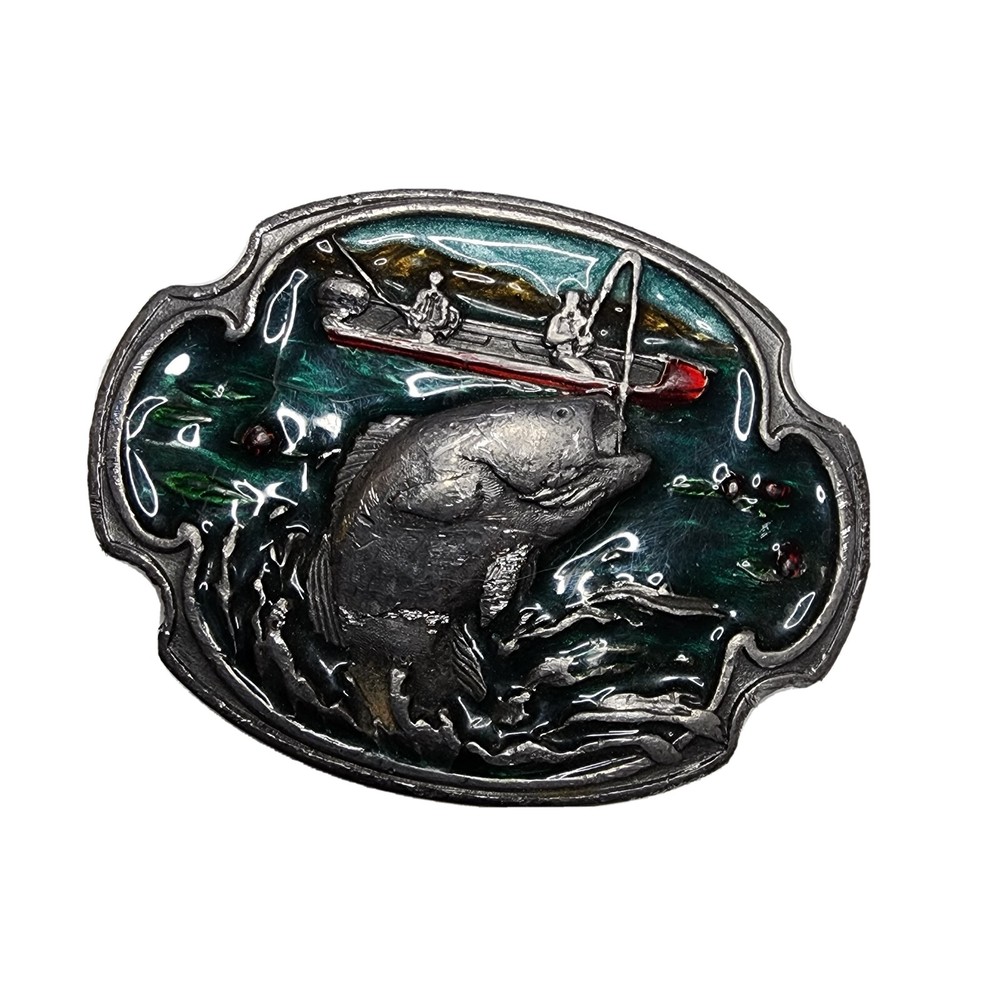 VINTAGE BASS SPORT Fishing Fish Boat DESIGN Enamel BELT BUCKLE