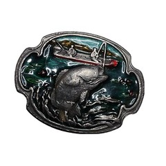 VINTAGE BASS SPORT Fishing Fish Boat DESIGN Enamel BELT BUCKLE
