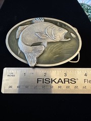 Bergamot Brass Works Bass Belt Buckle Vintage 1977 X-144. Made In USA Fishing