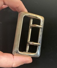 Vintage Solid Brass Chrome Plated 2.25” Double Prong Duty Belt Buckle USA #1