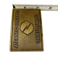Vintage Atlantic Electric Safety Award Brass Belt Buckle 3&Prime; x 2&Prime;
