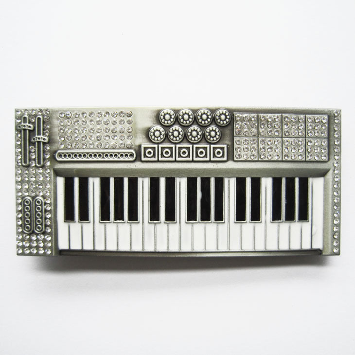 Piano Keyboard w/ Cubic Rhinestones Music Musical Metal Fashion Belt Buckle