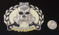 BELT BUCKLE – SKULL & GUNS METAL – 4&Prime; x 3&Prime;