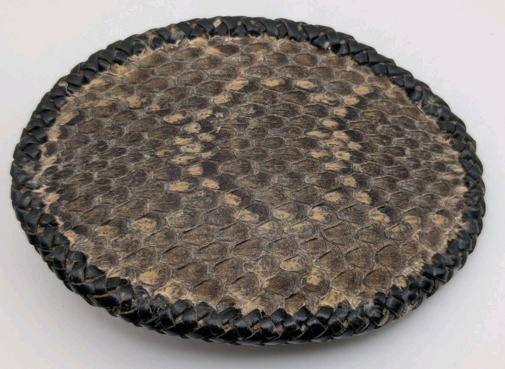 Vintage Snakeskin Belt Buckle Exotic Leather Braided Edge Western Oval