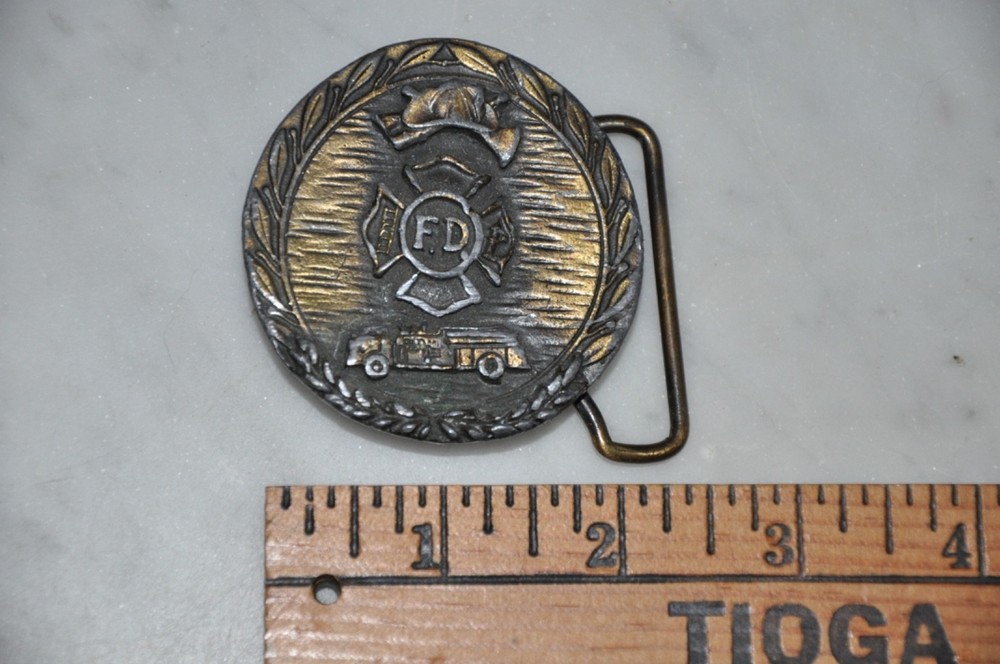 Vintage Fire Truck Fire Helmet Belt Buckle Fire Department