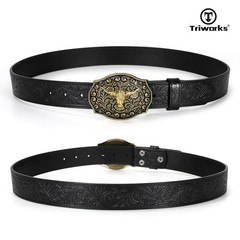 TRIWORKS Mens Western Cowboy Belt – Cowgirl Fit Size 34&Prime;-37&Prime;, Black