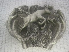 1982 The Great American Buckle Co Buck & Doe Pewter Belt Buckle 3 3/8&Prime; x 2 1/4&Prime;