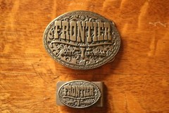 FRONTIER HOTEL CASINO, BRASS BELT BUCKLE & MATCHING MONEY CLIP, LAS VEGAS STRIP