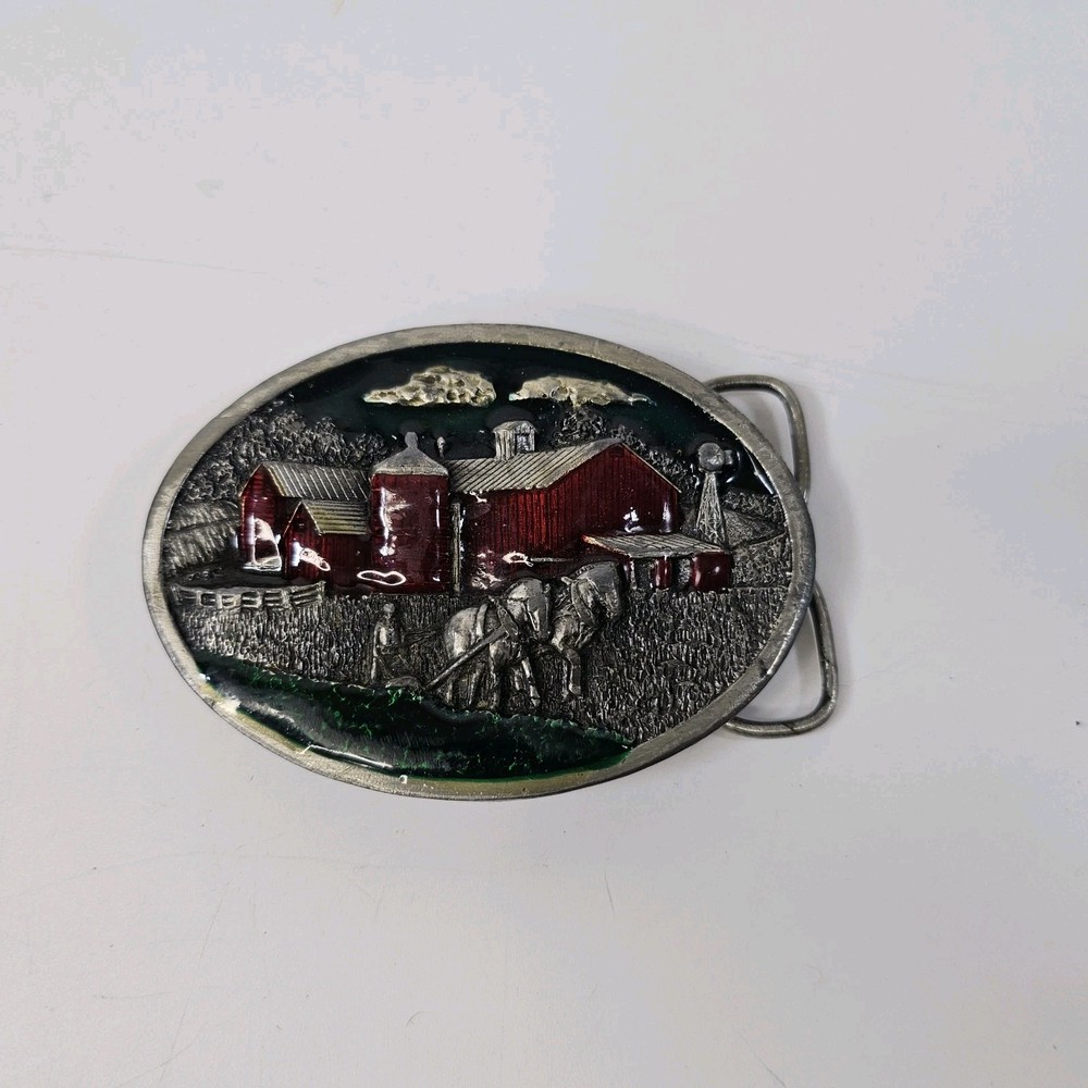 Vintage Bergamot Farm Barn Horses Belt Buckle R149 1984
