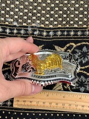 Western Buckle Gold Black Silver Rooster Cowboy 2 »Buckle Hebilla Vaquero Gallo