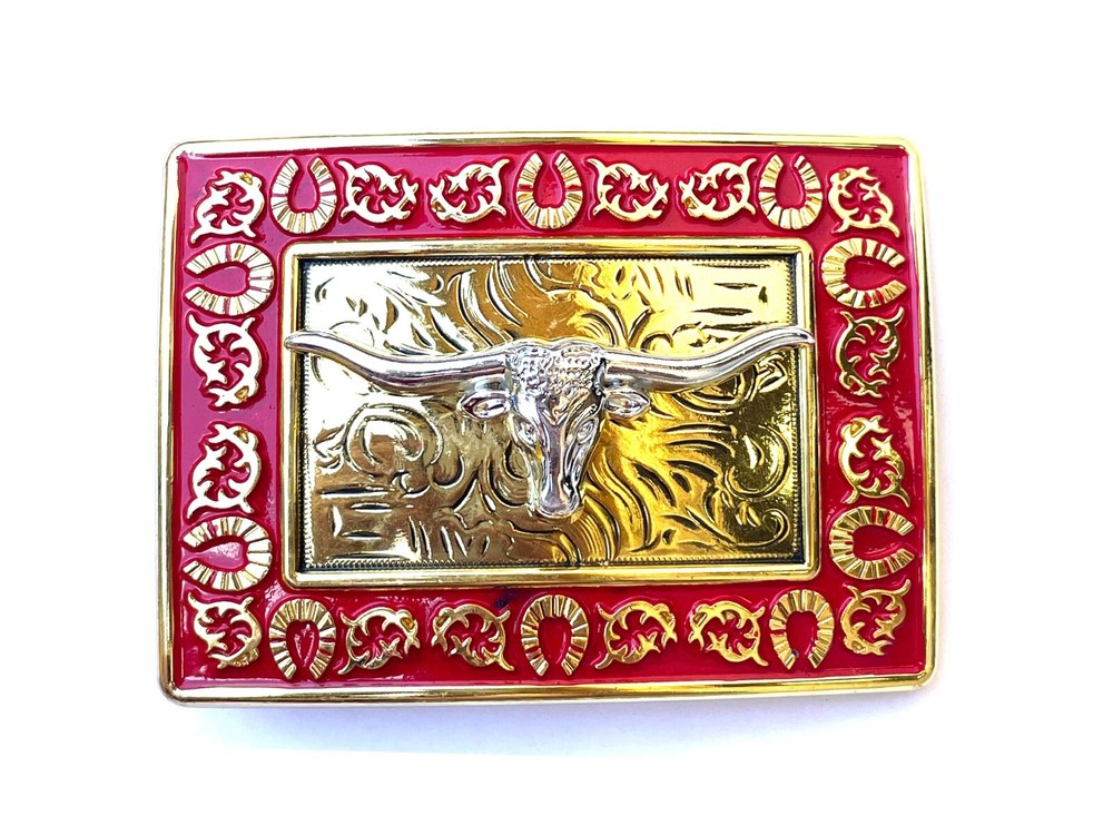 Western Buckle Gold Silver Red Longhorn Bull Cowboy Fit 2 » Hebillas Vaqueras