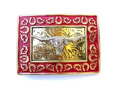 Western Buckle Gold Silver Red Longhorn Bull Cowboy Fit 2 » Hebillas Vaqueras