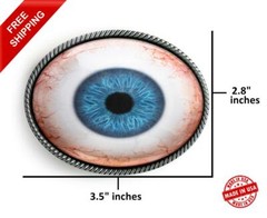 Blue Human Eye Belt Buckle – Realistic Taxidermy Eyeball Silver Artisan Buckle