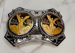 Double Centenario Western Belt Buckle Hebilla Rodeo Silver/Gold Tone 2.5”x4”