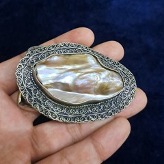 Natural Mother of Pearl Belt Buckle Handmade Silver Tone Western Belt Buckle