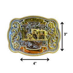 Praying Cowboy Western Belt Buckle – Gold & Silver Tones Hebilla Vaquera