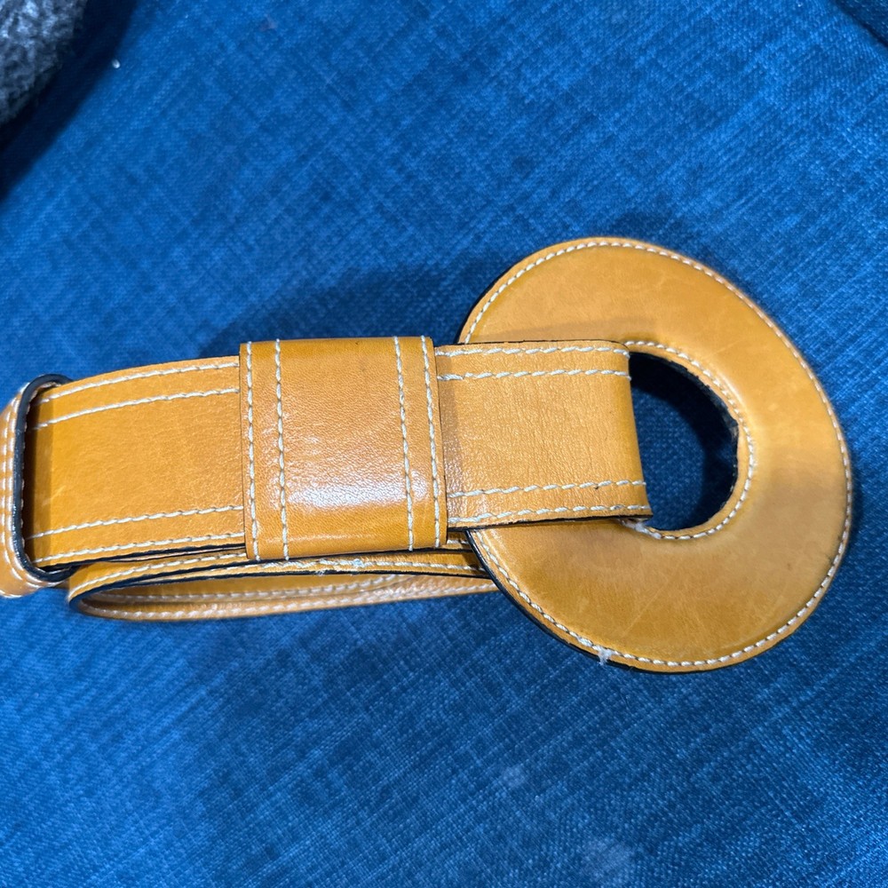 Bottega Veneta Y2K Wide Cognac Leather Large Circle Buckle Belt Made In Italy