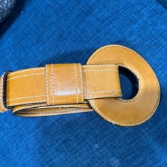 Bottega Veneta Y2K Wide Cognac Leather Large Circle Buckle Belt Made In Italy