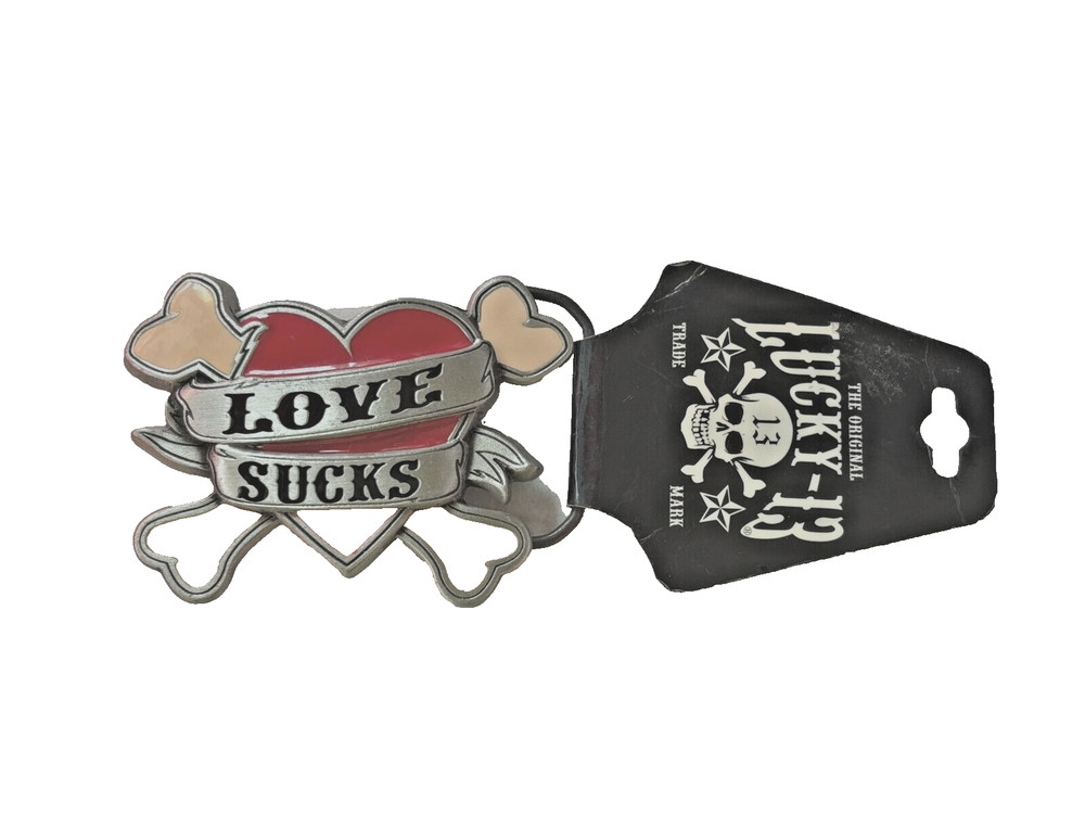 Lucky 13 Belt Buckle Love Sucks Text New Original Officially Licensed Men Women