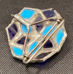 Two Unique Handcrafted Belt Buckles 1970s Blue Silver Used Good