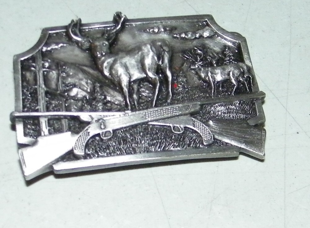 Vintage Siskiyou Pewter S-10 Belt Buckle Buck Deer Elk Hunting Rifle Guns 1982
