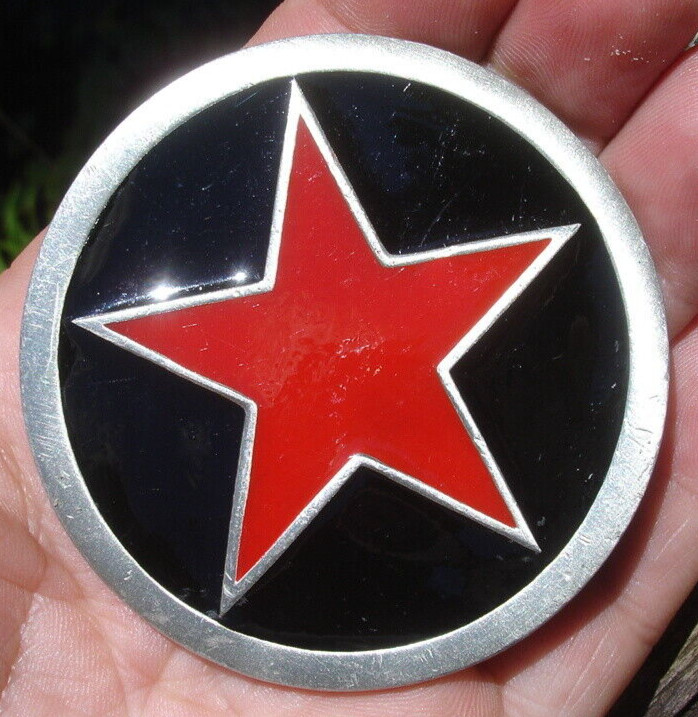BIG RED Texas Lone STAR pewter BELT BUCKLE law enforcement badge sheriff emblem