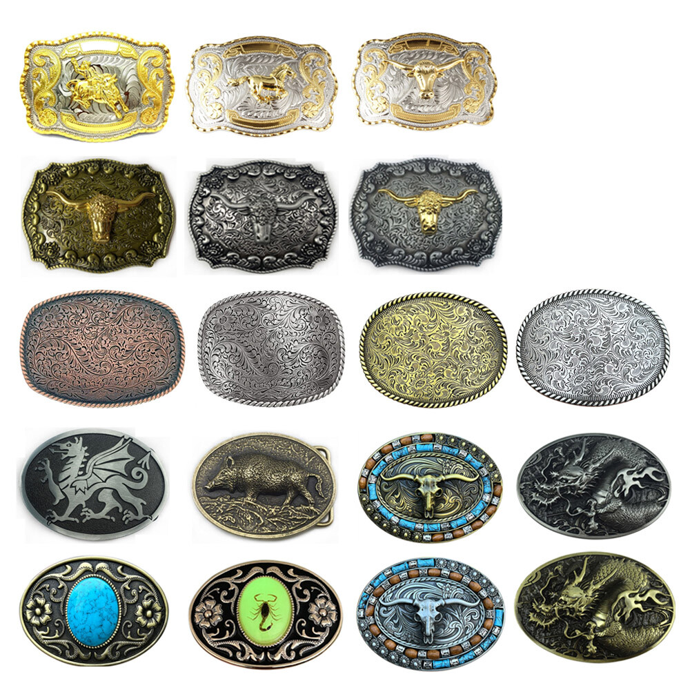 Western Mens Alloy Vintage Fashion Leather Belt Buckle Cowboy Pattern Metal US