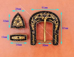 Black Crystal Rhinestone Western Cowboy Floral Belt Buckle Set Fit 30MM Strap