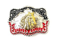 Western Buckle Gold Silver Red Black Red Horse Cowboy Buckle 2 » Hebilla Vaquero