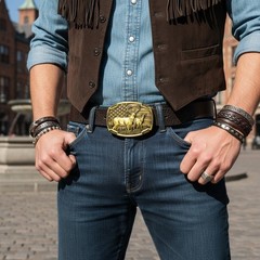 Men Gold Color Metal Belt Buckle Deer Nature Hunter Western Fashion Accessory