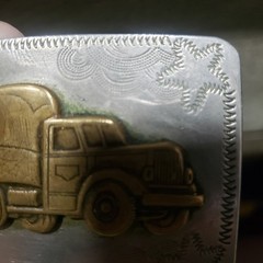Vintage German Silver Semi Truck Belt Buckle Engraved Brass Tone Big Rig Men