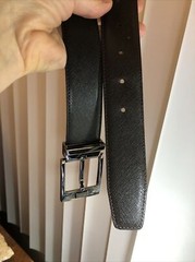 Salvatore Ferragamo Gun Metal tone Rectangle Buckle black leather belt