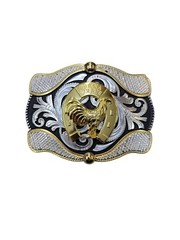 Cowboy Belt Buckle For Man Horse shoe/Rooster 4.25&Prime;x3.25&Prime; Silver/Black/Gold