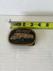 Vintage Belt Buckle Brass, TNT, Reddaway Truck Line, Trucking, Semi Safety Award