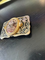 Vintage Collectible Leopard Skin Jasper Stone Metal Belt Buckle