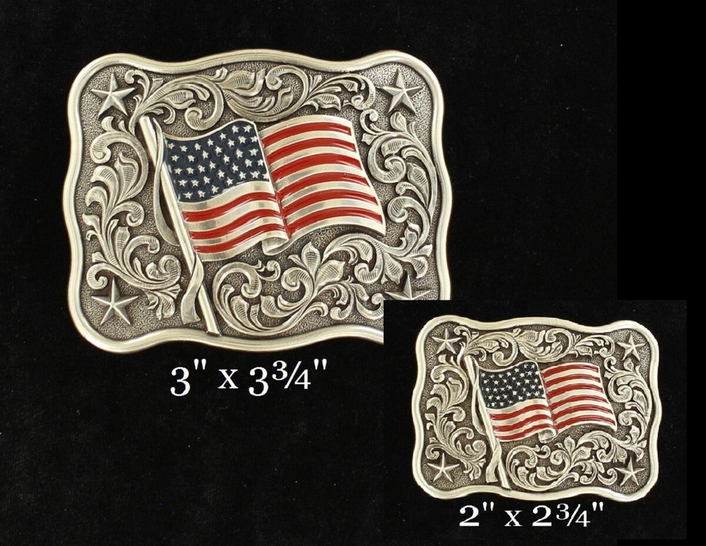 AMERICAN FLAG Buckle ~ Adult or Youth ~ NOCONA Silver Red-White-Blue Stars 37702