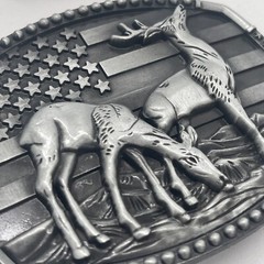 Deers And American Flag Belt Buckle: For 1 1/2” Wide Belt (not Included)