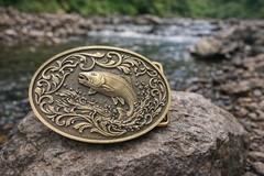 Western Fish Belt Buckle Angler Trout Salmon Silver Bronze Cowboy Style