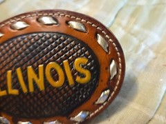 ILLINOIS Brown Leather Belt Buckle