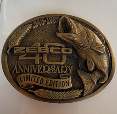Zebco 40th Anniversary Limited Edition Oval Fish Belt Buckle Gold 1.5in