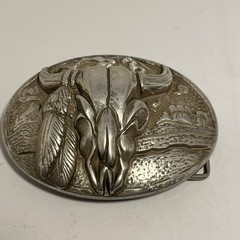 VINTAGE SILVER TONED TEXAS LONGHORN BELT BUCKLE – VERY HEAVY 💥