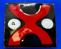 X Logo? Pattern Red Black Enamel Artisan? Vintage Belt Buckle