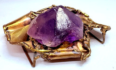 Vintage Brutalist Modern Amethyst Brass Belt Buckle