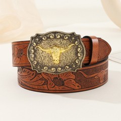 Longhorn Bull Belt Buckle Belt Vintage Western Belt Cowboy Belts For Men Western