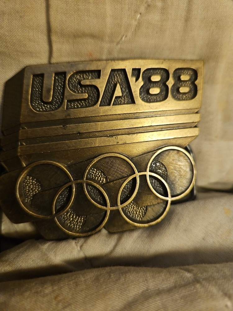 USA 88 Olympic Brass Bronze Tone Belt Buckle Well Made Unique