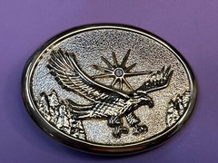 Patriotic American Usa Eagle Flying High Over Mountains W/ Starburst Belt Buckle