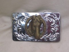 vintage belt buckle ornate horse head equestrian steed horseshoe Western Japan m