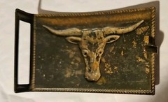 COPPER TONE BULL STEER HEAD BELT BUCKLE WESTERN VINTAGE